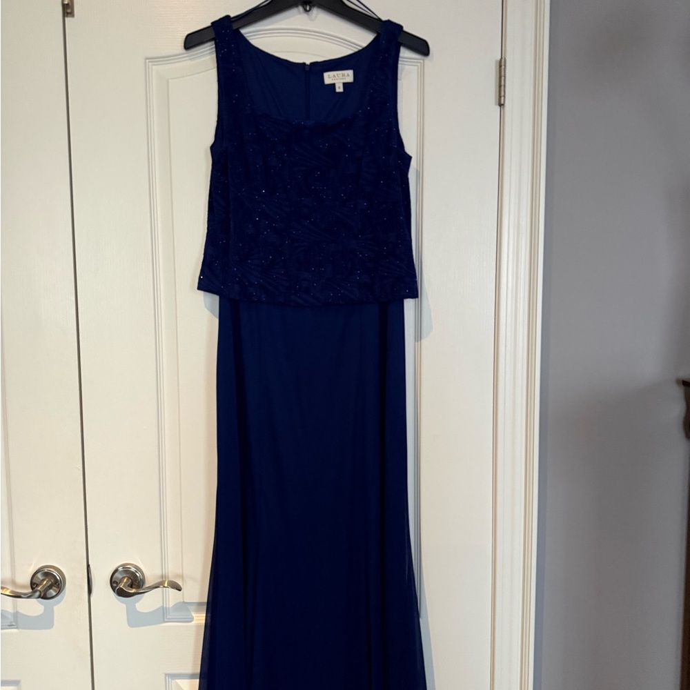 Laura Petites Blue 2PC Formal Dress Set Size 12 Beaded Jacket NWT Evening Gown